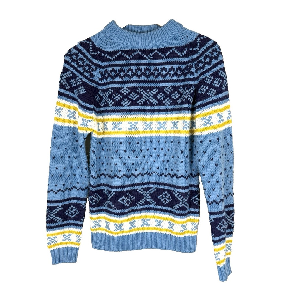 Vintage Fair Isle Knit Sweater Womens Small 90s Preppy Colorful Ski Fisherman